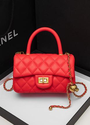 Женская кожаная красная стеганная сумка