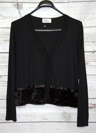 Ошатна чорна кофта кардиган з оксамитової вставкою