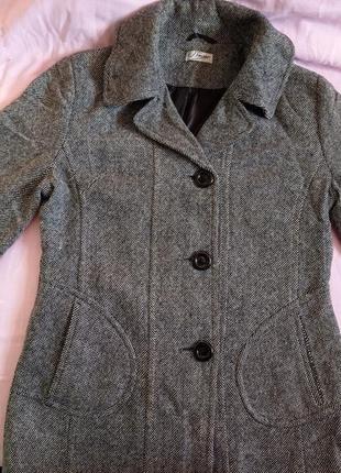 Шерстяное демисезонное женское серое пальто пиджак твид шерсть вовна вовняне3 фото