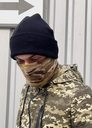 Мужская черная шапка трикотаж чоловіча чорна шапка трикотаж