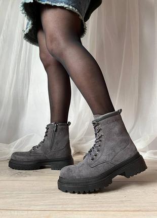 Стильные женские ботинки с мехом зимние весенние осенние деми эко замшевые черевики зимні зимові весняні осінні демі еко замша3 фото
