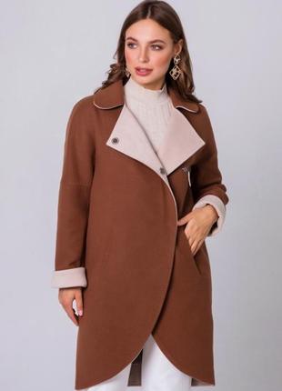Пальто женское, демисезонное, осеннее, весеннее, двухцветное, кашемировое, дизайнерское, коньяк, 441 фото
