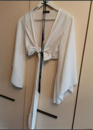 Белая блуза на завязках 12652 фото