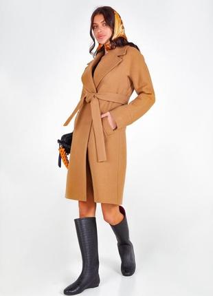 Пальто женское средней длины, демисезонное, однотонное, молочное, осеннее, весеннее, классическое4 фото