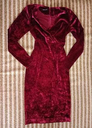 Велюровое женское красное бордовое платье irenaVi с имитацией запаха6 фото