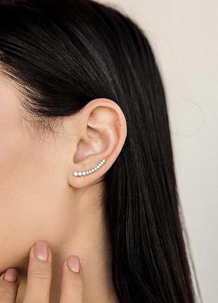 Сережки клаймбери з цирконом, сережки стрази, сережки кафи