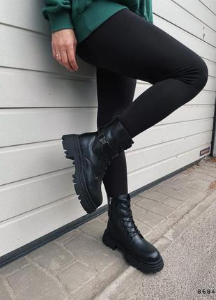 Жіночі чорні черевики зимові, натуральна шкіра, еко-хутро, 36 - 23 см