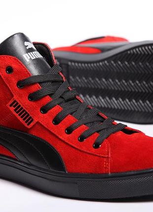 Кожаные кеды puma suede black-red3 фото