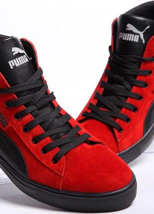 Кожаные кеды puma suede black-red4 фото