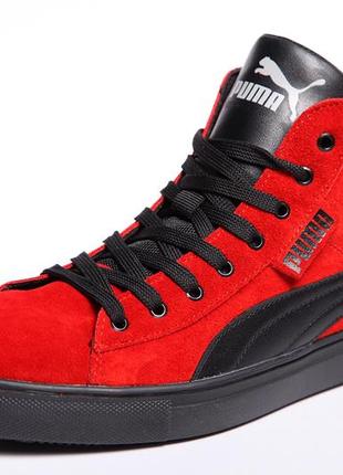 Кожаные кеды puma suede black-red2 фото