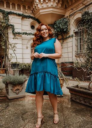 Сарафан волан морская волна р.50-56 54