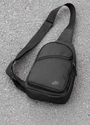 Нагрудная сумка слинг nike black logo через плечо черная тканевая бананка однолямочный рюкзак найк