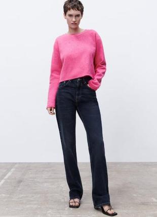 Zara свитер в рубчик малиновый розовый