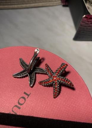 Сережки морська зірка з червоним камінням4 фото