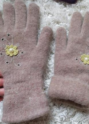 Перчатки ангора,бежевые перчатки ангора,теплые перчатки,вязаные перчатки, зимние перчатки2 фото