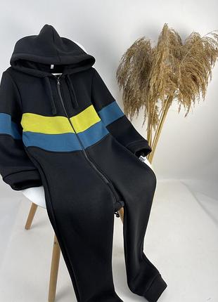 Комбінезон з начесом чорний з капюшоном ромпер суцільний