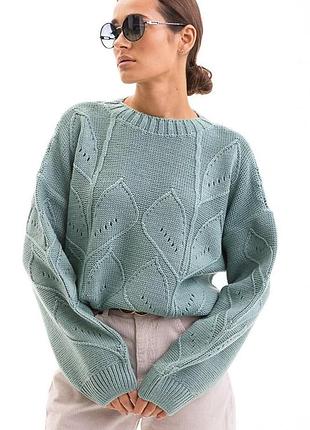 Джемпер жіночий оверсайз з візерунком м'ятний modna kazka mkar102027-3