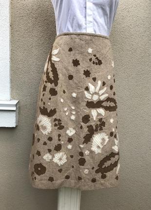 Шерстяная юбка-а силуэт,цветочная аппликация,без подкладки,этно,эксклюзив,nougat