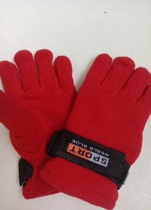 Червоні перчатки рукавички флісові зимові подвійні для підлітків та дітей 7-8-9 років1 фото