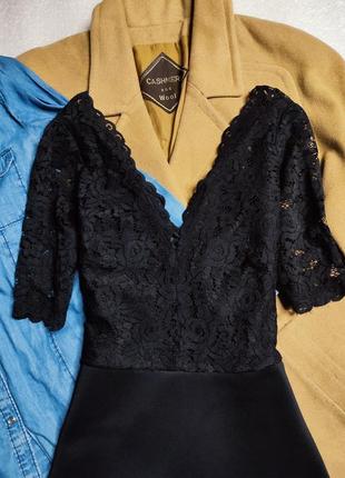 Asos асос платье чорне з гіпюром мереживом класичне базове рукав 3/4 вільна спідниця6 фото