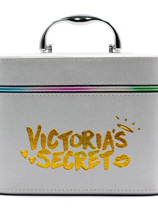 Каркасная косметичка, бьюти кейс для косметики victoria's secret,женская косметичка чемоданчик серебро экокожа