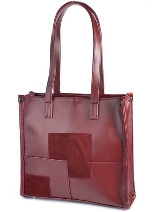 Бордовая женская сумка шоппер на плечо деловая квадратная сумочка с длинными ручками
