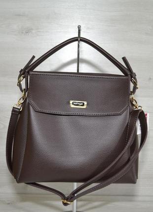 Темно-коричневая модная сумка саквояж молодежная шоколадная сумочка через плечо с ручкой