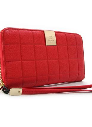 Кожаный женский красный кошелек на молнии деловой классический портмоне из натуральной кожи