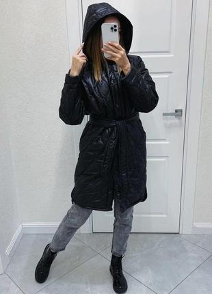 Женская куртка длинная 835.0012 стеганое пальто с капюшоном осень/весна  (42/44 46/48 50/52 54/56  батал )3 фото
