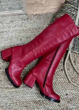 Червоні чоботи maria 💕 натуральна шкіра замш осінь зима