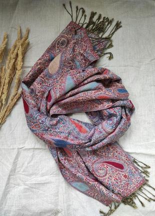 Кашемировый шарф палантин двусторонний с узором2 фото