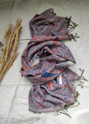 Кашемировый шарф палантин двусторонний с узором1 фото