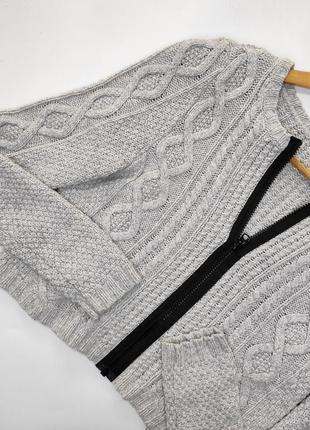 Кардиган джемпер светр сірий в'язаний укорочений на блискавці шерсть бавовна від бренду vanilla s m3 фото