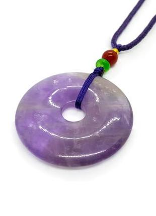 💜🍩 кулон "донат" на фіолетовому шнурку натуральний камінь аметист1 фото