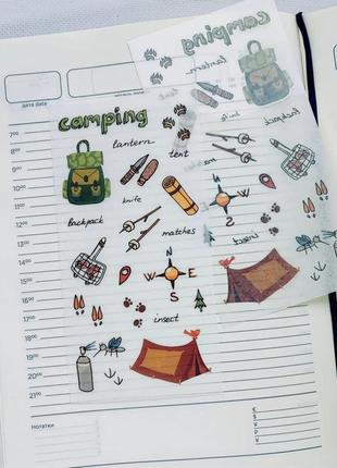 Набір стікерів для скрапбукінга, наліпки на планшетці, наклейки, зображення для щоденника блокнот планер похід camping