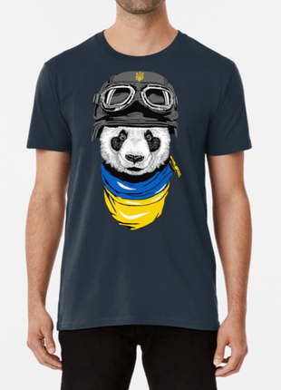 Мужская и женская патриотическая футболка с принтом панда воин украина6 фото