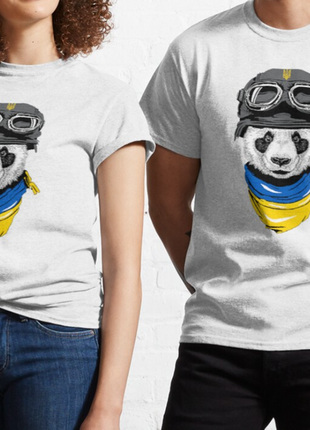 Мужская и женская патриотическая футболка с принтом панда воин украина8 фото