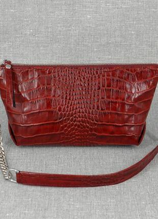 Міні-сумочка кроссбоді з натуральної шкіри к64 червоний кайман
