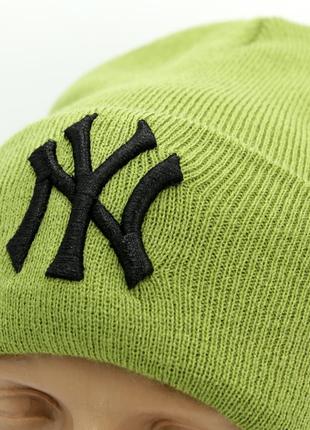Мужская/женская шапка с логотипом ny серая, салатовая, мятная, желтая теплая шапка new york на зиму / осень6 фото