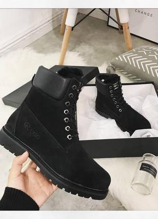 Угги зимние женские ugg australia ботинки черные с натуральным мехом 10055