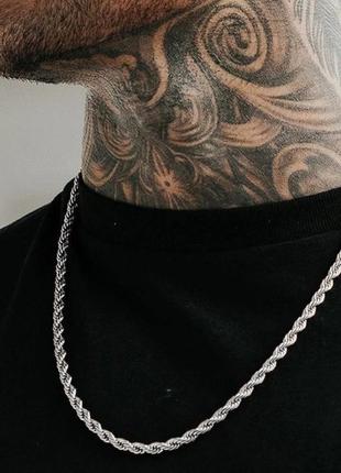 Мужская металлическая серебряная кубинская цепь на шею из нержавеющей стали ширина 5 мм