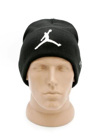 Мужская/женская шапка jordan черная теплая, вязаная шапка с белым air jordan с отворотом на зиму/осень унисекс3 фото