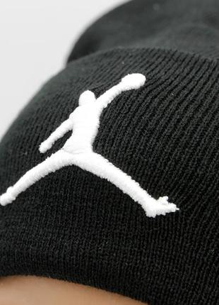 Мужская/женская шапка jordan черная теплая, вязаная шапка с белым air jordan с отворотом на зиму/осень унисекс2 фото