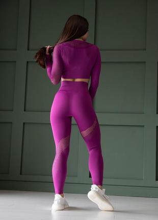 Костюм для спорту топ с рукавами та лосіни, фітнес комплект рашгард та лосини