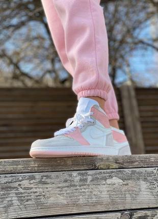 Жіночі кросівки nike air jordan 1 retro high pink grey white 26 фото