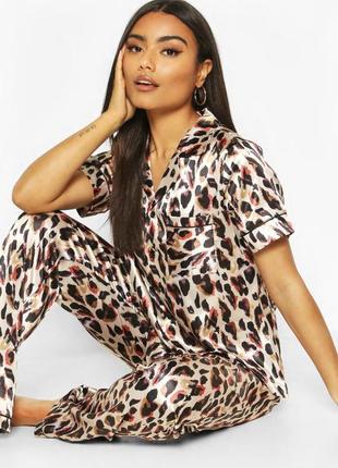Рубашка сатинова в леопардовий принт boohoo