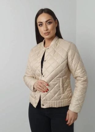 Жіноча стьобана куртка коротка по пояс без капішону женская короткая куртка ветровка беж6 фото