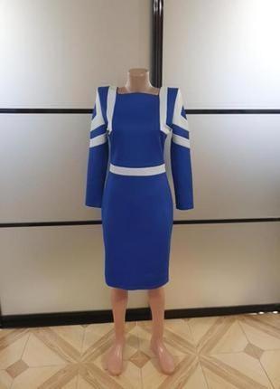 Базове пряме ошатне/класика синє плаття/сукня. міді плаття асиметрія s-m