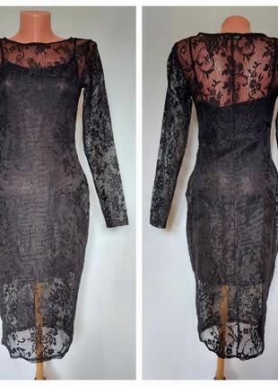 Черное гипюровое платье футляр missguided(размер 34-36)