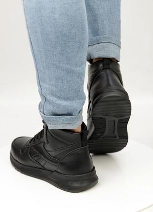 Стильные стильные кроссовки,спортивные ботинки мужские кожаные черные зимние кожа мех (зима 2022-2023)3 фото